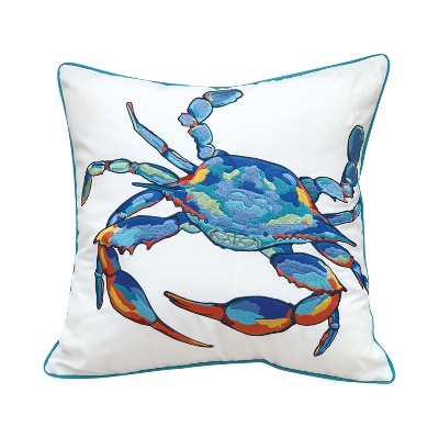 RightSide Designs Tropical Punch Happy Crab Embroidered Indoor/Outdoor Throw Pillow