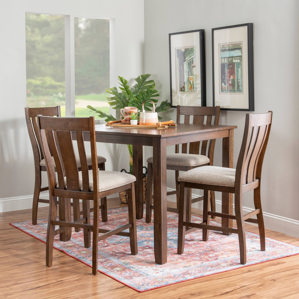 Photos - Dining Table 5pc Lewis Solid Wood Counter Height Dining Set Brown - Powell