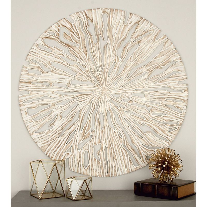 Wood Starburst Handmade Intricately Carved Wall Decor Beige - Olivia & May, 2 of 17