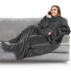 PAVILIA Wearable Blanket with Sleeves and Foot Pockets, Fleece Warm Snuggle Pocket Sleeved Throw for Women Men Adults - 1 of 4
