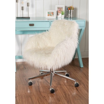 Fiona White Faux Fur Task Chair with Chrome Base