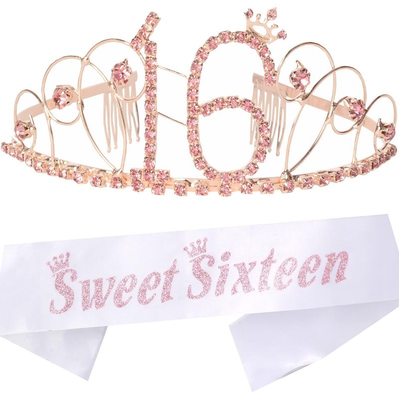Meant2tobe 16th Birthday Sash And Tiara For Girls - Rose Pink, 1 of 4