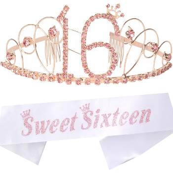 Meant2tobe 16th Birthday Sash And Tiara For Girls - Rose Pink