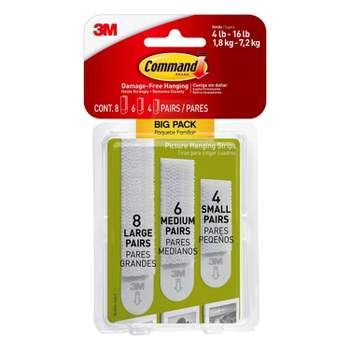 Command 8 Sets Large/6 Sets Medium/4 Sets Small Picture Hanging Strips Big Pack White