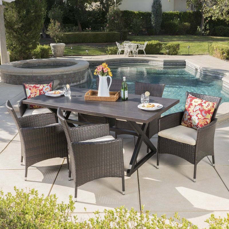 Dion 7pc Aluminum & Wicker Patio Dining Set - Brown - Christopher Knight Home, 1 of 9
