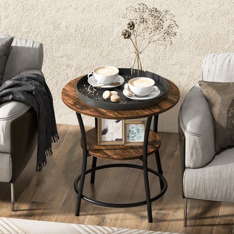 Tangkula 2-Tier Side Table Compact Round Metal Frame Coffee Table w/ Open Shelf, 2 of 11