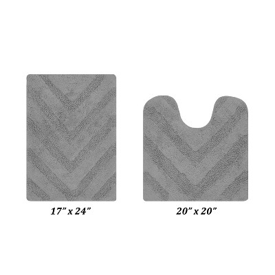 Hugo 2-Piece Bath Rug Set 100% Premium Cotton Tufted Chevron Pattern Bathmats for Bathroom, Super Soft Absorbent Machine Washable