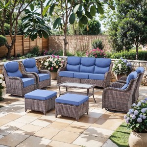 Gymojoy 8 Pieces Outdoor Patio Sofa Ottoman with Swivel Chairs Table - 1 of 4