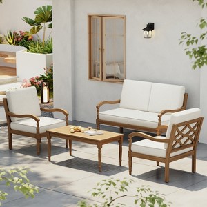 Christopher Knight Home Pendry 4 Piece Outdoor Acacia Wood Chat Set with Water Resistant Cushions - 1 of 4
