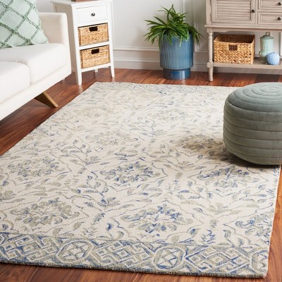 Handmade Light Blue and Ivory Wool Tufted 4' x 6' Rug
