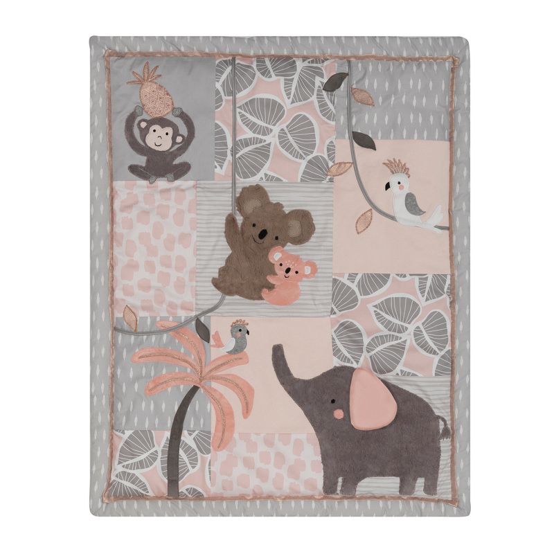Lambs & Ivy Calypso 4-Piece Crib Bedding Set - Pink, Gray, Gold, Animals, Jungle, 2 of 7