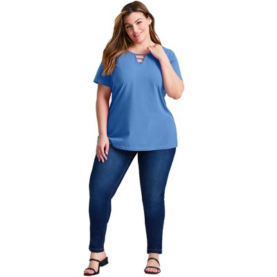Avenue Women's Plus Size Triple Keyhole Short Sleeve Tee