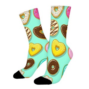 Sweet Donuts Heart Women Printed Crew Socks Funny Funky Socks Soft Polyester Novelty Gifts for Artists Men - 1 of 1