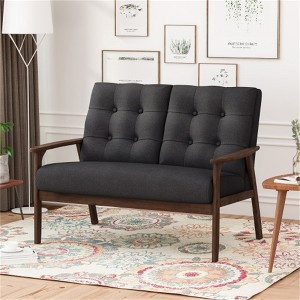 SKRAN 2 Seater Sofa for Living Room or Office - Fabric Upholstered Loveseat with Button Tufting and Waffle Stitching, Charcoal Grey - 1 of 4