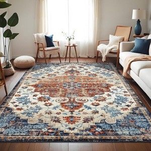 Nasitip 5'x7' Ultra-Thin Washable Runner Rug,Non-Slip Non-Shedding Stain Resistant Oriental Mat(Orange) - 1 of 4