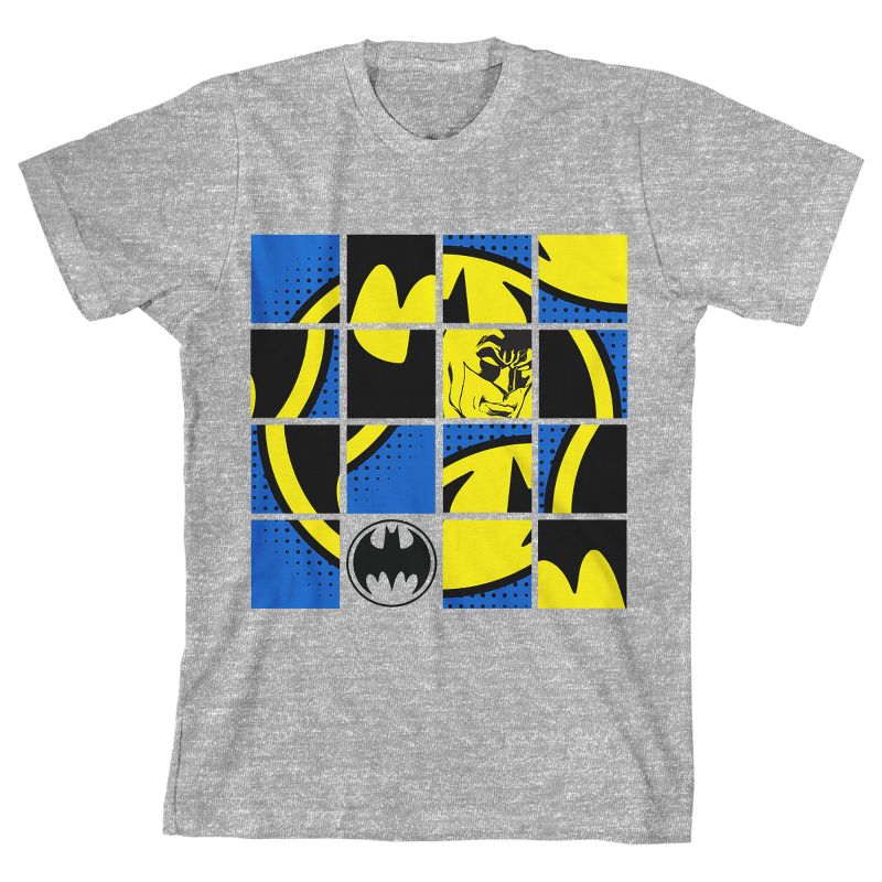Batman Scrambled Classic Logo Youth Athletic Gray Graphic Tee, 1 of 3