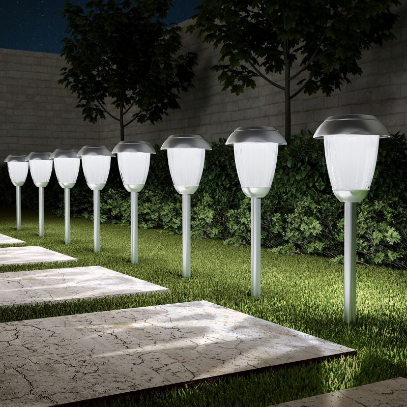 Nature Spring Stainless Steel Solar Path Lights - 16", Gunmetal Finish, Set of 8, 1 of 8