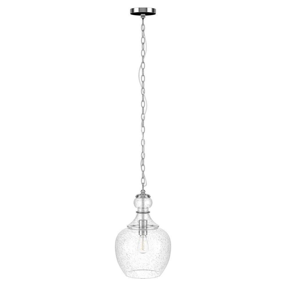 Photos - Chandelier / Lamp Hampton & Thyme 11" Wide Pendant with Glass Shade Brushed Nickel Seeded