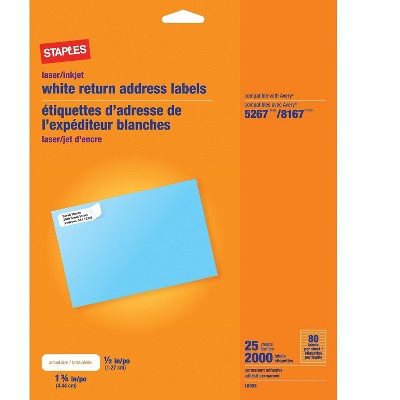 Staples Laser/Inkjet Address Labels 1/2" x 1 3/4" White 80 Labels/Sheet 18053/SIWJ090
