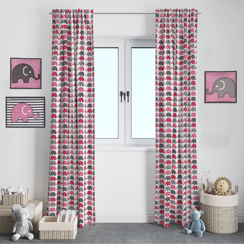 Bacati - Elephants Pink/Grey Curtain Panel, 2 of 5