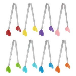Unique Bargains Stainless Steel Silicone Tips Mini Kitchen Food Tongs 8 Pcs - 1 of 4