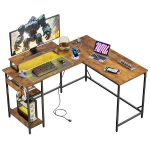GALAXHERO 55 Inch L-Shaped Gaming Desk with Power Outlets & LED Lights, Corner Desk with Hook, Convertible Office Desk for Bedroom - 1 of 4