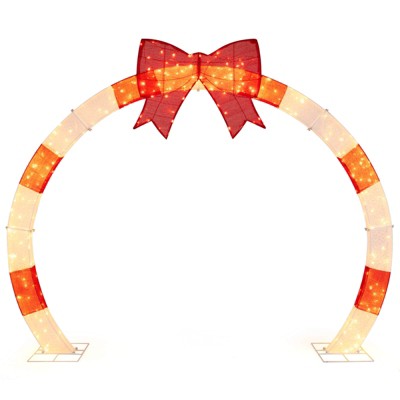 Costway 10.4 FT Christmas Archway with Large Bow & Warm White LED Lights, Widened Bases