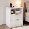 Fluted Nightstand w/ Charging Station, Mid Century Modern Bedside Table with Drawers & Open Shelf - 2 of 4