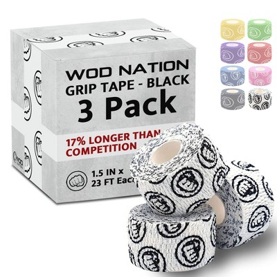 WOD Nation Bulk 3-Pack Weightlifting Hook Grip Tape, Comfortable & Stretchy Athletic Thumb Tape for Exercise (23ft Per Roll)- White