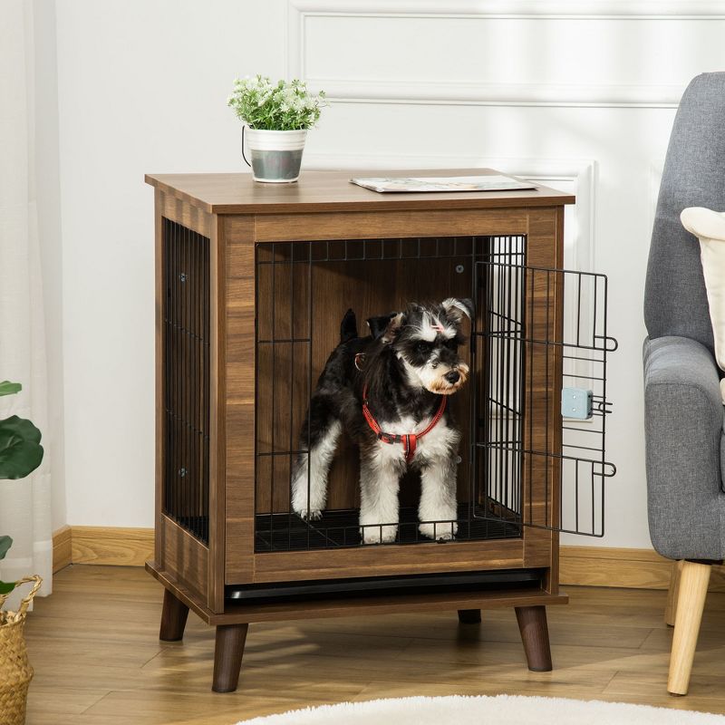 PawHut Wooden Dog Kennel, End Table Furniture with Lockable Doors, Small Size Pet Crate Indoor Animal Cage, Brown, 3 of 7