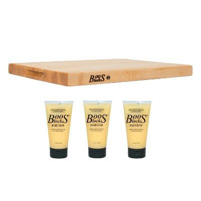 John Boos Maple Wood Edge Grain Reversible Cutting Board, 24 x 18 x 1.5 Inches & Wooden Butcher Block Board Natural Moisture Cream, 5 Ounces (3 Pack)