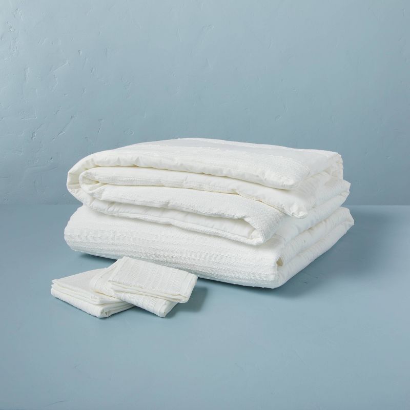 3pc Slub Center Stripe Comforter Set Sour Cream - Hearth & Hand™ with Magnolia, 4 of 6