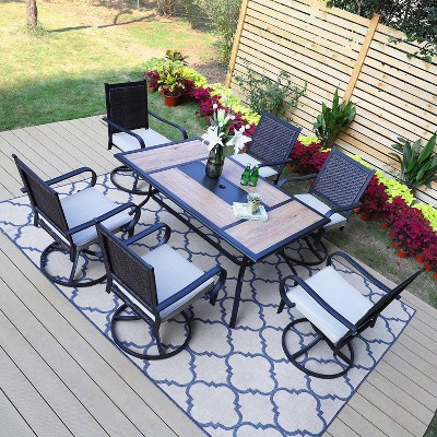 7pc Patio Dining Set with 360 Swivel Chairs with Cushions and Rectangle Steel & Plastic Tabletop - Captiva Designs