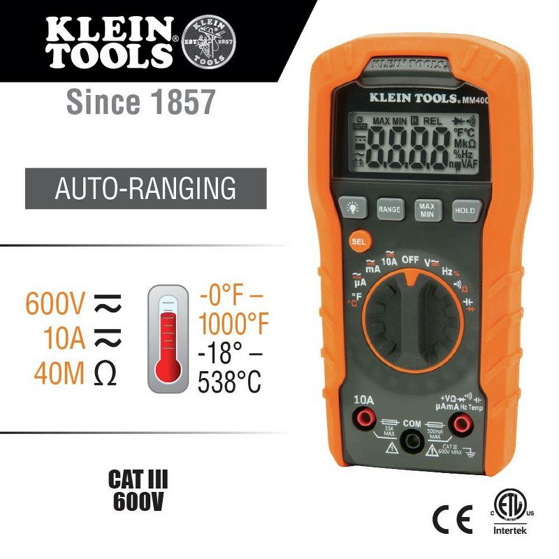 Klein Tools MM400 600V Auto-Ranging Digital Multimeter, 5 of 8