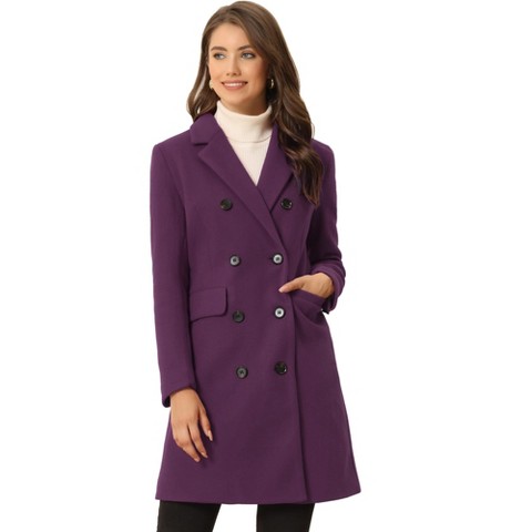 Allegra K Women's Elegant Notched Lapel Double Breasted Long Sleeve Winter Trench Coat Small Camel