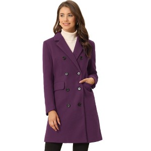 Allegra K Women's Elegant Notched Lapel Double Breasted Long Sleeve Winter Overcoat - 1 of 4