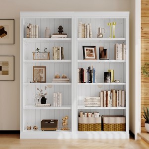Vynxaria 83" Tall Wood Bookcase: 5-Tier Adjustable Shelves, Ideal for CDs, Books & Movies, Free Standing for Living Room & Office, White - 1 of 4