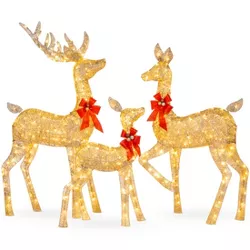 Best Choice Products 3-Piece Lighted Christmas Deer Set Outdoor Yard Decoration w/ 360 LED Lights, Stakes - Gold
