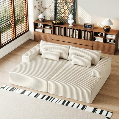 102" Oversized Cloud Sectional Lounge Chaise, Corduroy Reclining Sleeper Sofa Bed, Plush Loveseat Chair, No Assembly, for Living Room & Bedroom