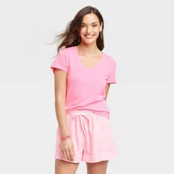 Women's Fitted V-Neck Short Sleeve T-Shirt - Universal Thread™ Neon Pink XL
