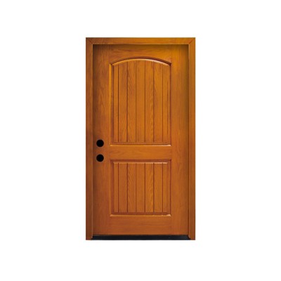 36 in. x 80 in.2-Panel Plank Arch Top Right Hand Inswing Wooden Grain Finished Fiberglass Knock Down Front Exterior Door with Door Jamb
