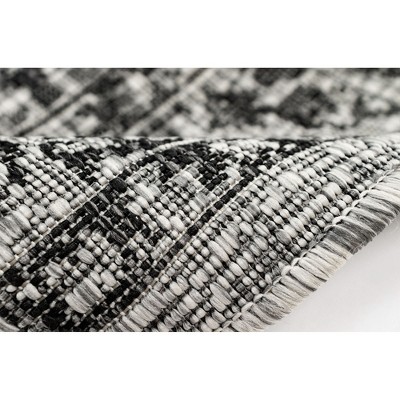 Carmel 24" Black Synthetic Flat Woven Floral Rug