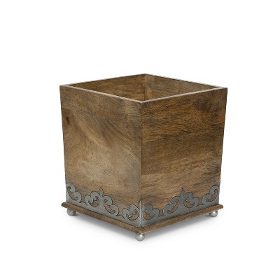 GG Collection Wood and Metal 8.5-Inch Square  Heritage Collection Footed Wastebasket