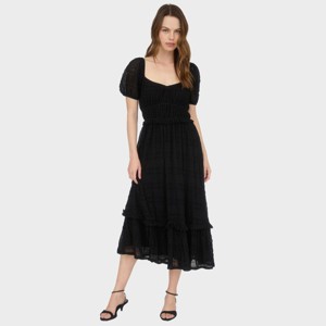 August Sky Women's Textured Mesh Puff Sleeve Midi Dress - 1 of 4