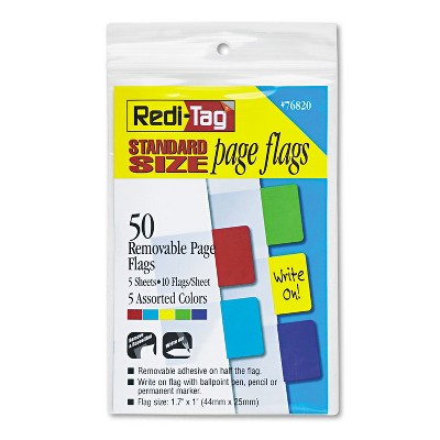 Redi-Tag Removable Page Flags Red/Blue/Green/Yellow/Purple 10/Color 50/Pack 76820