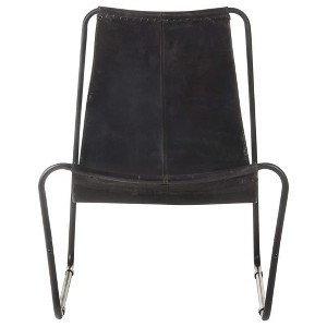 vidaXL Black Real Leather Relaxing Chair- Vintage-Style Home Accent Seat with Powder-Coated Iron Frame – Durable, Comfortable and Industrial Design - 1 of 4