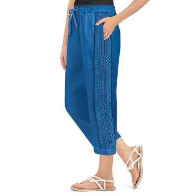 Collections Etc Comfortable Lace Trimmed Drawstring Waist Cuffed Capris ...