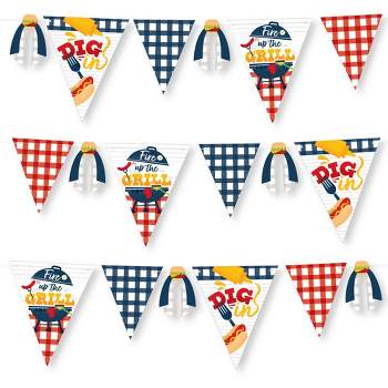 Big Dot of Happiness Fire Up the Grill - DIY Summer BBQ Picnic Party Pennant Garland Decoration - Triangle Banner - 30 Pieces