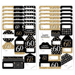 Big Dot of Happiness Adult 60th Birthday - Gold - Assorted Birthday Party Gift Tag Labels - To and From Stickers - 12 Sheets - 120 Stickers - 1 of 4