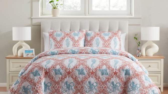 VCNY 3pc Home Coastal Coral Pink Printed Sealife Quilt Set, 2 of 7, play video